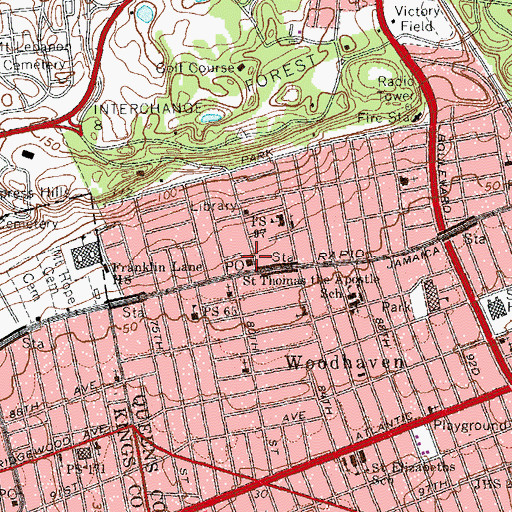 Topographic Map of Woodhaven Station Jamaica Post Office, NY