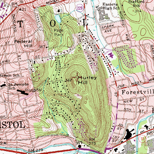 Topographic Map of Hurley Hill, CT