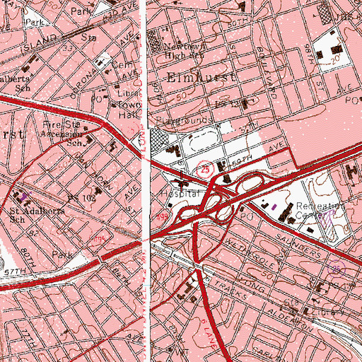 Topographic Map of Saint John's Hospital Queens Center (historical), NY
