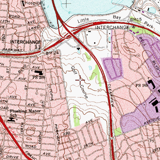 Topographic Map of Clearview Park Golf Course, NY