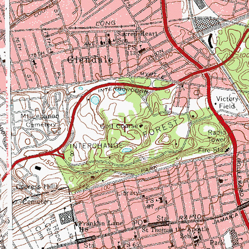 Topographic Map of Forest Park Golf Course, NY