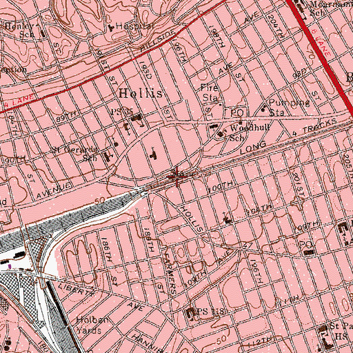 Topographic Map of Hollis Station, NY
