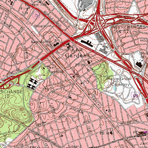 Topographic Map of Kew Gardens Station, NY