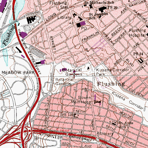 Topographic Map of Queens Botanical Gardens, NY