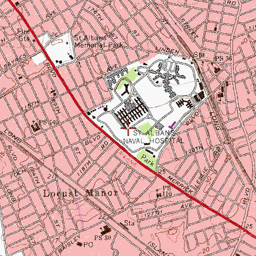 Topographic Map of Roy Wilkins Southern Queens Park, NY
