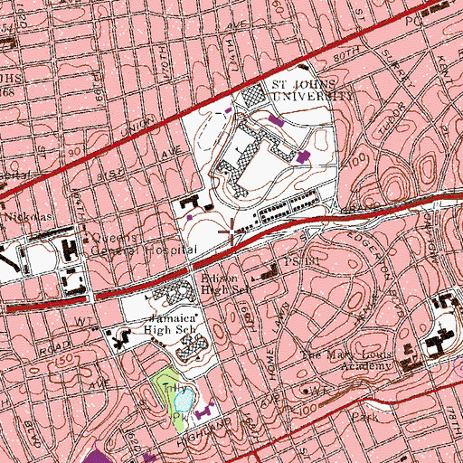 Topographic Map of Hollis Hall, NY