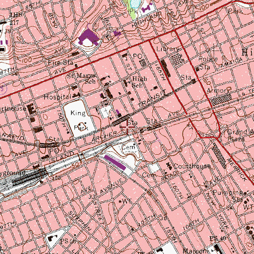 Topographic Map of Jamaica Center Subway Station, NY