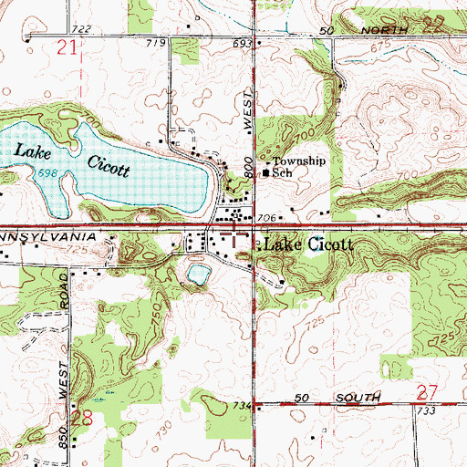 Topographic Map of Lake Cicott Post Office, IN