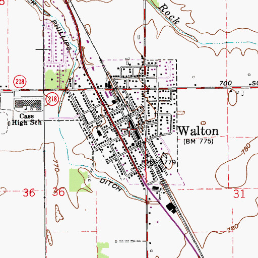 Topographic Map of Walton Post Office, IN