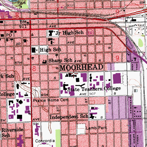 Topographic Map of Lommen Hall, MN