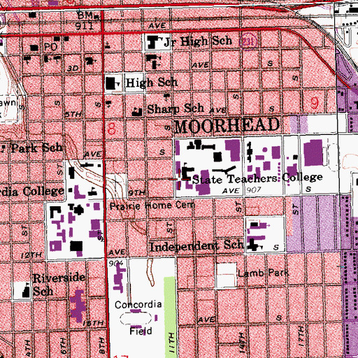 Topographic Map of Bridges Hall, MN