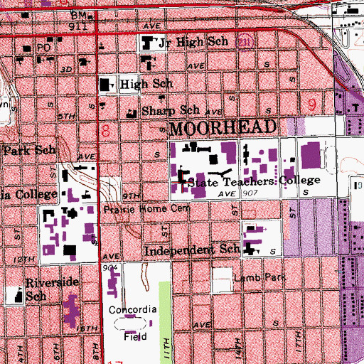 Topographic Map of Flora Frick Hall, MN
