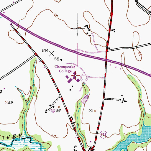Topographic Map of Caroline College Center, MD