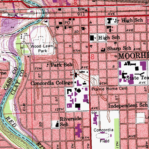 Topographic Map of Fjelstad Hall, MN