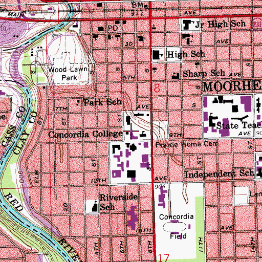 Topographic Map of Bishop Whipple Hall, MN