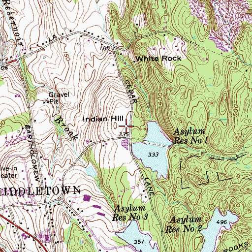 Topographic Map of Indian Hill, CT