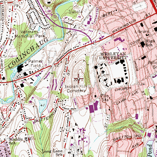 Topographic Map of Indian Hill Cemetery, CT