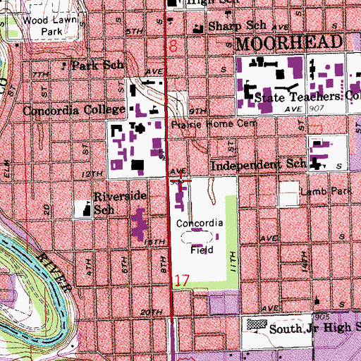 Topographic Map of Hallett Hall, MN