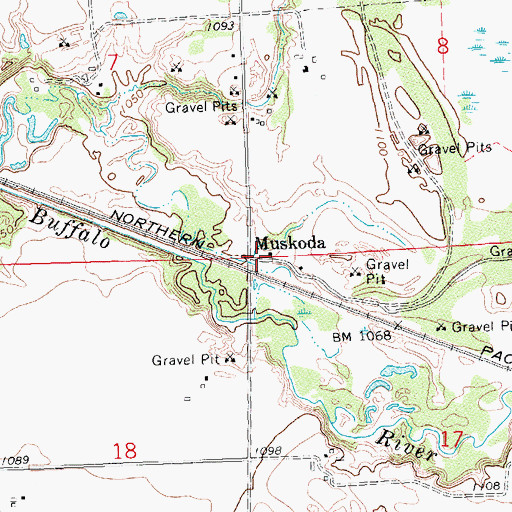 Topographic Map of Muskoda (historical), MN