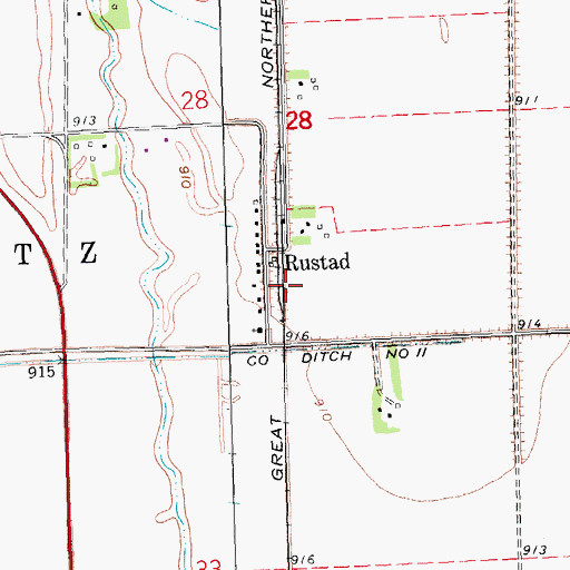 Topographic Map of Rustad Post Office (historical), MN