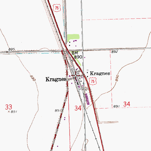 Topographic Map of Kragnes Post Office (historical), MN