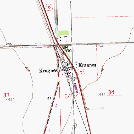 Topographic Map of Kragnes, MN