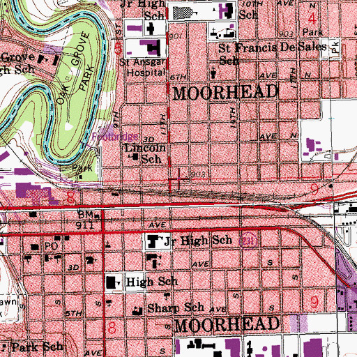 Topographic Map of Moorehead Fire Department Station One, MN