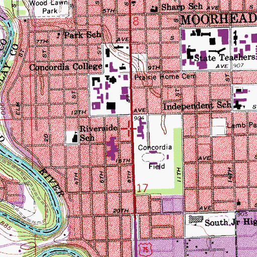 Topographic Map of Meritcare Moorhead Center, MN