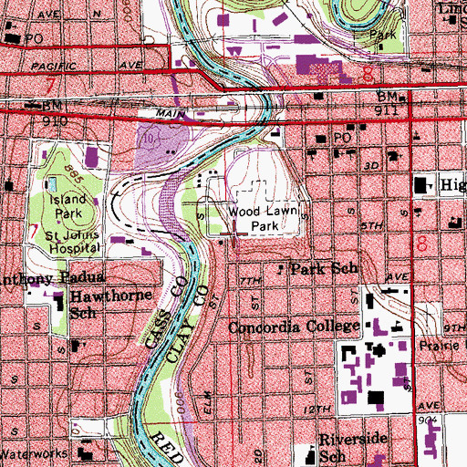 Topographic Map of Heritage Hjemkomst Interpretive Center, MN