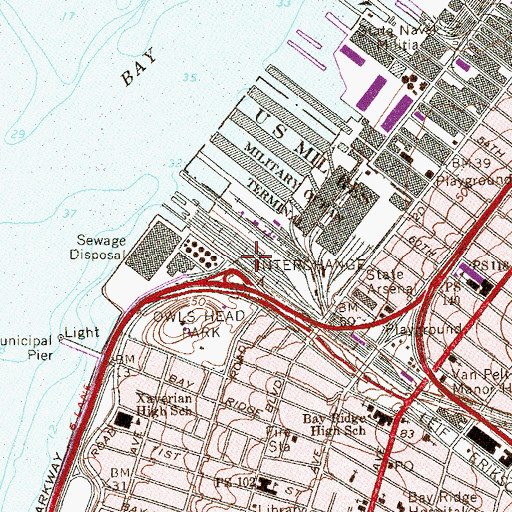 Topographic Map of Sixtyfifth Street Railyard, NY