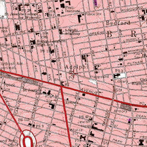 Topographic Map of Adelphi Station Brooklyn Post Office, NY