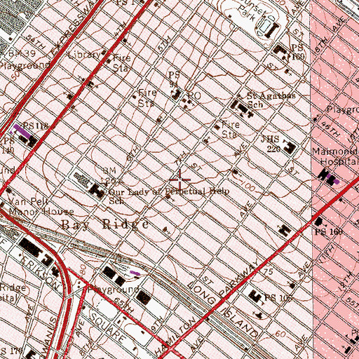 Topographic Map of Bay Ridge Station Brooklyn Post Office, NY