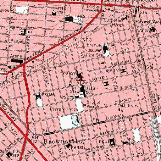 Topographic Map of Brownsville Station Brooklyn Post Office, NY