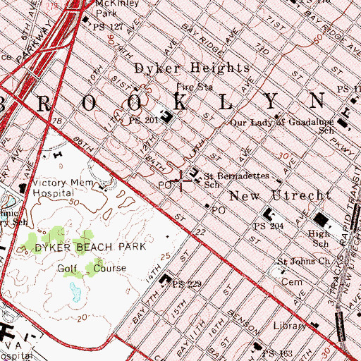 Topographic Map of Dyker Heights Station Brooklyn Post Office, NY
