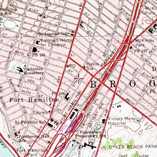 Topographic Map of Fort Hamilton Station Brooklyn Post Office, NY