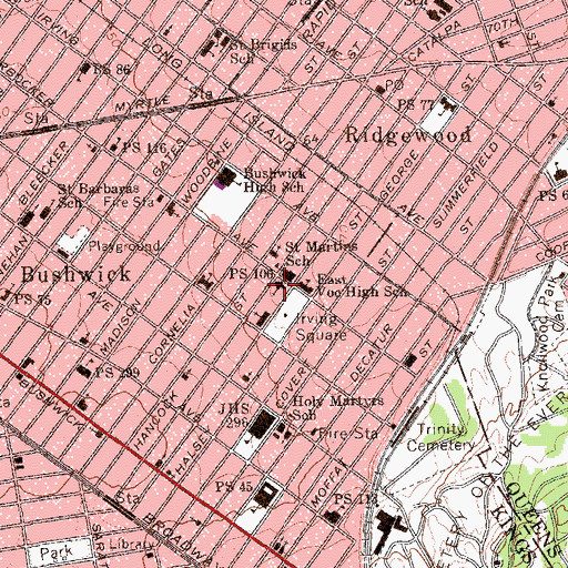 Topographic Map of Saint Martin of Tours Roman Catholic Church, NY