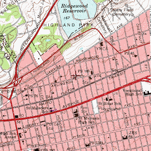 Topographic Map of Arlington Branch Brooklyn Public Library, NY