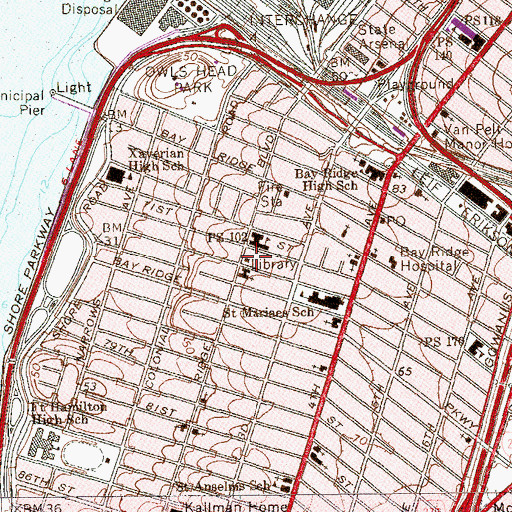 Topographic Map of Bay Ridge Branch Brooklyn Public Library, NY