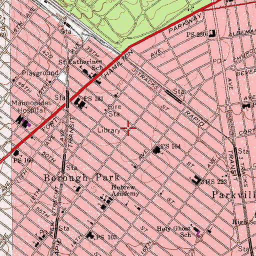 Topographic Map of Borough Park Branch Brooklyn Public Library, NY