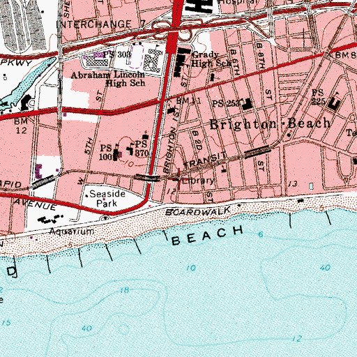 Topographic Map of Brighton Beach Branch Brooklyn Public Library, NY