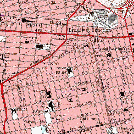 Topographic Map of Brownsville Branch Brooklyn Public Library, NY