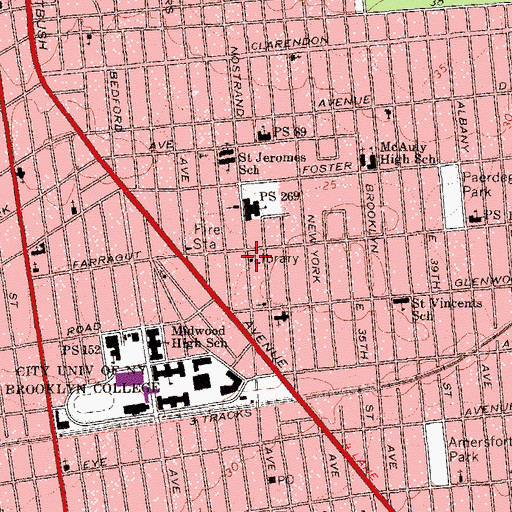 Topographic Map of Clarendon Branch Brooklyn Public Library, NY