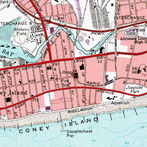 Topographic Map of Coney Island Branch Brooklyn Public Library, NY