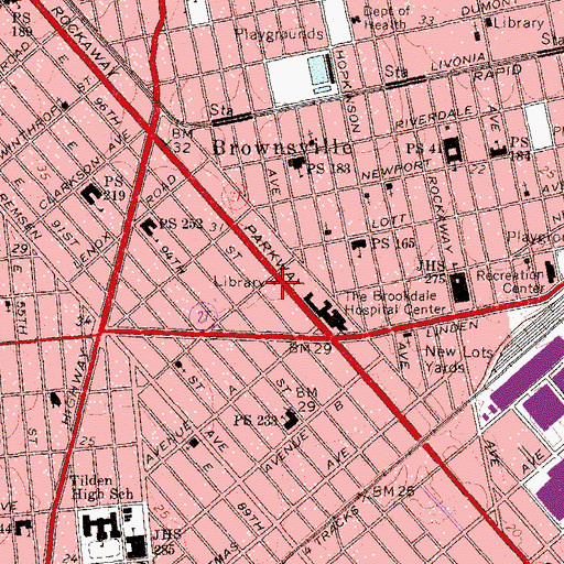 Topographic Map of East Flatbush Branch Brooklyn Public Library, NY