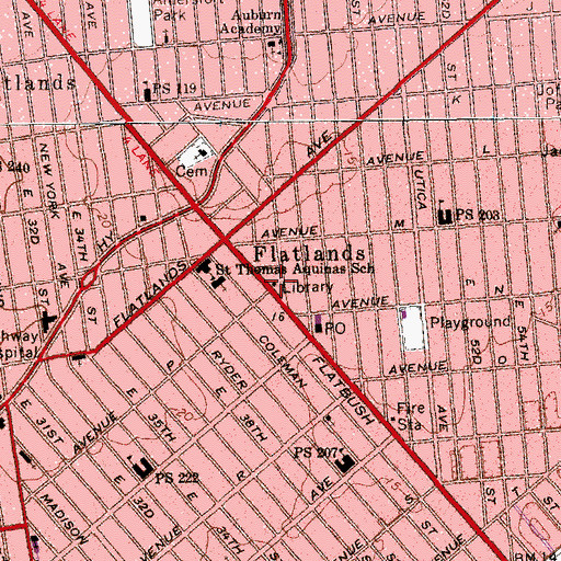 Topographic Map of Flatlands Branch Brooklyn Public Library, NY