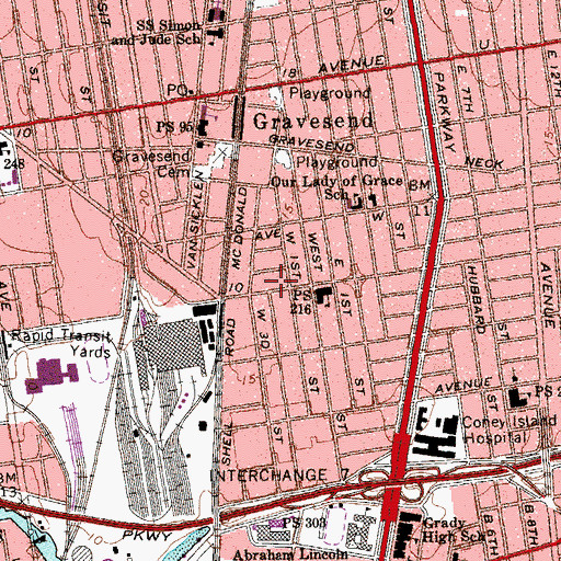 Topographic Map of Gravesend Branch Brooklyn Public Library, NY