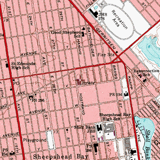 Topographic Map of Kings Bay Branch Brooklyn Public Library, NY