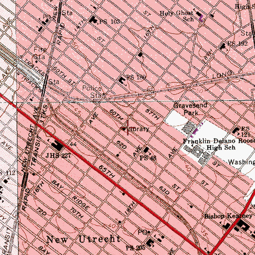 Topographic Map of Mapleton Branch Brooklyn Public Library, NY