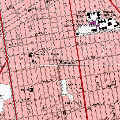 Topographic Map of Midwood Branch Brooklyn Public Library, NY