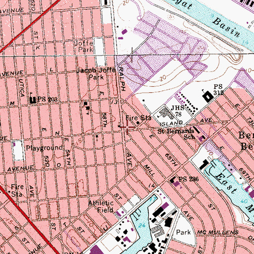 Topographic Map of Mill Basin Branch Brooklyn Public Library, NY
